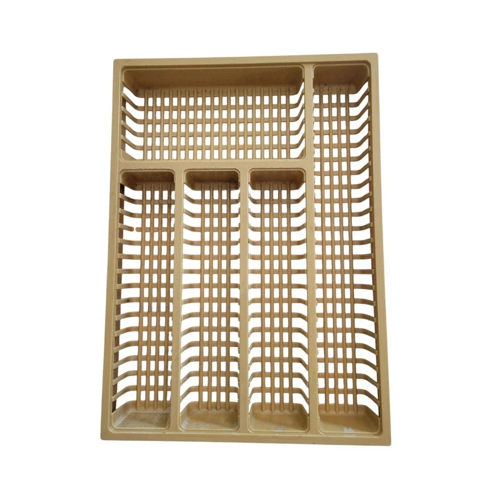 Vintage Plastic Drawer Organizer Silverware Mustard Yellow Celluloid Weave Tray